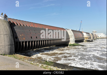 Eidersperrwerk, Eider, la costruzione iniziò nel 1967, vicino Toenning, Schleswig-Holstein, Germania, Europa Foto Stock