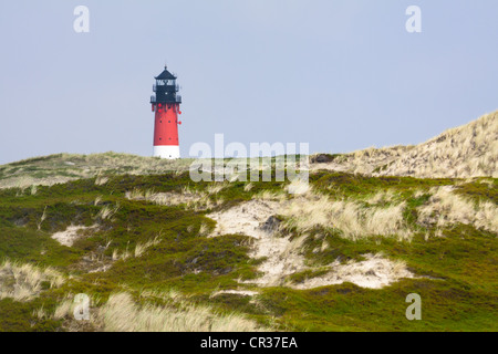 Faro di Hoernum visto dalla Odde, Sylt, Frisia settentrionale, Schleswig-Holstein, Germania, Europa Foto Stock