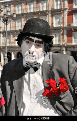 Charles Chaplin impersonator, street performer, ritratto, Madrid, Spagna, Europa Foto Stock