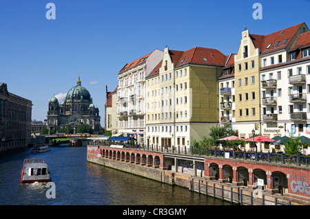 Quartiere Nikolai, Spree riverfront, Cattedrale di Berlino, quartiere Mitte di Berlino, Germania, Europa Foto Stock