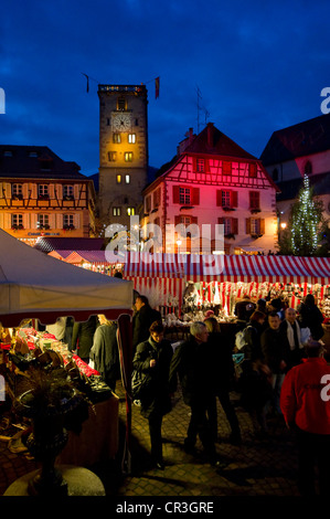 Mercato di Natale, Ribeauville, Alsazia, Francia, Europa Foto Stock