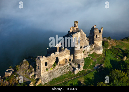 Francia, Puy de Dome, Saint Remy de Blot, Chateau Rocher, la fortezza del XII secolo che si affaccia sulla Sioule Gorges (antenna Foto Stock