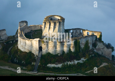 Francia, Eure, Les Andelys, Chateau Gaillard, xii secolo fortezza costruita da Riccardo Cuor di Leone (vista aerea) Foto Stock