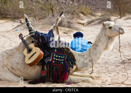 Algeria, Sahara vicino Djanet, del Tassili N'Ajjer massiccio, nel Parco Nazionale del Patrimonio Mondiale dell'UNESCO, il tuareg l'uomo in guelta di Foto Stock