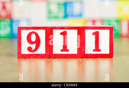Numero di emergenza 911 nel bambino i blocchi di costruzione Foto Stock
