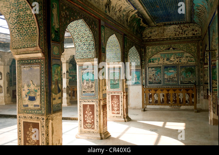 India Rajasthan, Bundi, Bundi Palace (Garh Palace), Chitra Sala, chiamato anche Umed Mahal, costruito nel XVIII secolo, murale Foto Stock