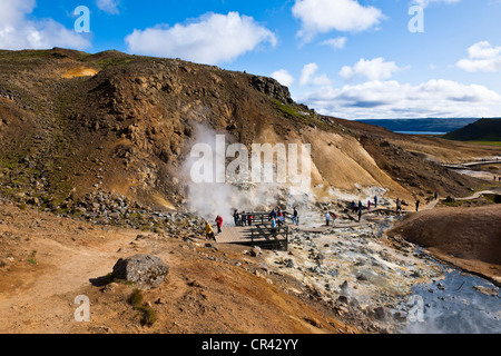 L'Islanda, Reykjavik regione, Krisuvik Valley, solfatares e fumarole di Seltun area geothermical Foto Stock