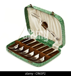 1930 placcato in argento (EPN) torta / forche di pasticceria da James Ryals & Co (Sheffield) Foto Stock