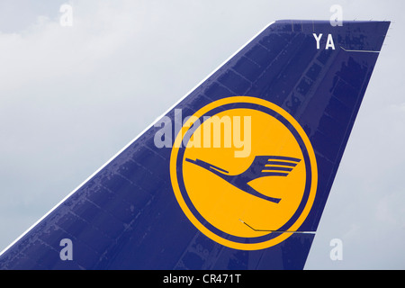 Un Lufthansa Boeing 747-8 arriva all'Aeroporto Internazionale di Dulles sul suo primo volo del passeggero. Foto Stock