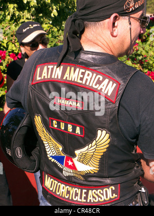 Motociclista cubano, un membro del Latin American Motorcycle Association, Pinar Del Rio, Cuba, America Latina Foto Stock