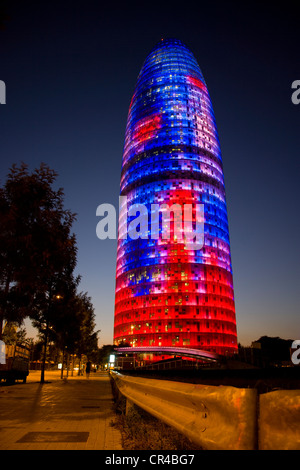 Torre Agbar o la Torre Agbar, 142m grattacielo, progettato dall'architetto Jean Nouvel, Piazza Glorias, , Spagna, Europa Foto Stock