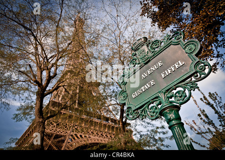 Champ de Mars, parco intorno della Torre Eiffel, Parigi, Francia, Europa Foto Stock
