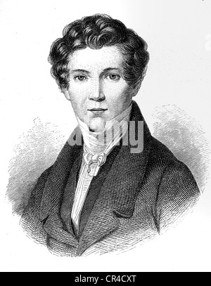 Wilhelm Hauff (1802 - 1827), scrittore, incisione in acciaio dopo un olio foto da J.M. Titolare Foto Stock