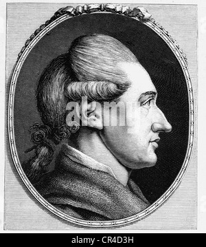 Johann Wolfgang von Goethe (Francoforte sul Meno 1749 - Weimar 1832), poeta, incisione su rame, 1777 Foto Stock