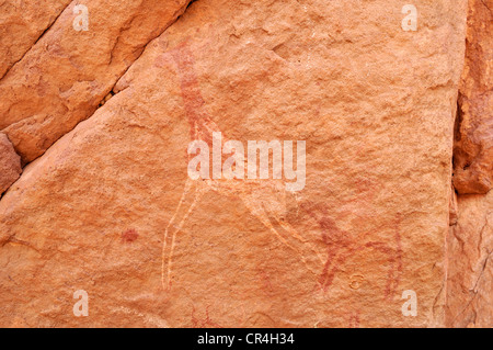 Dipinto di dama Gazzella o il Rosso Colli, gazelle neolitico di arte rupestre del Tadrart, del Tassili n'Ajjer National Park Foto Stock