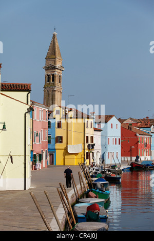 Burano case dipinte, Venezia, Sito Patrimonio Mondiale dell'UNESCO, Veneto, Italia, Europa Foto Stock