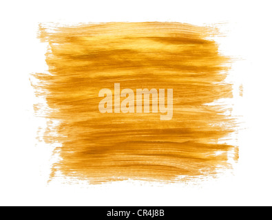 Oro vernice acrilica pennellate su sfondo bianco Foto Stock