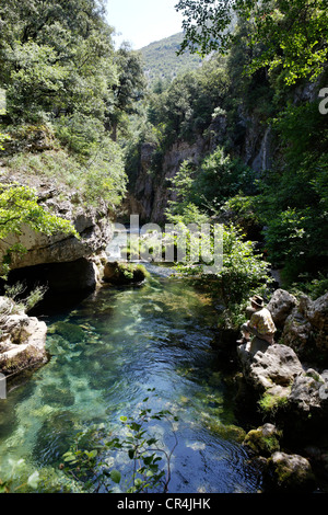 Vis fiume rinascita Cirque de Navacelles, Blandas, Causses e Cévennes, Mediterraneo agro-pastorale e culturale Foto Stock