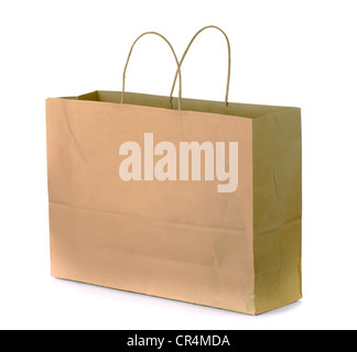 Carta marrone shopping bag isolato su bianco Foto Stock