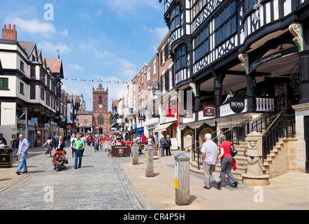 Chester righe coperta era medievale passerelle di Chester Cheshire England Regno Unito GB EU Europe Foto Stock