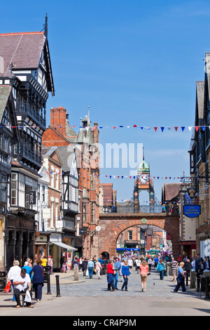 Chester righe coperta era medievale passerelle di Chester Cheshire England Regno Unito GB EU Europe Foto Stock