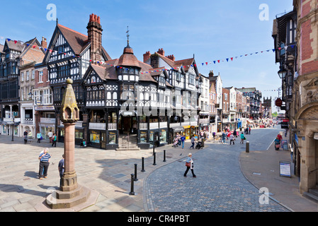 Chester righe coperta era medievale passerelle di Chester Cheshire England Regno Unito GB EU Europe Foto Stock