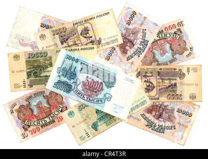 Banconota storico, Russo rubli 1992-1995 Foto Stock