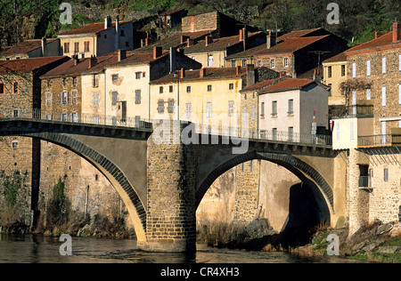 Francia, Haute Loire, Lavoute Chilhac, ponte sul fiume Allier Foto Stock