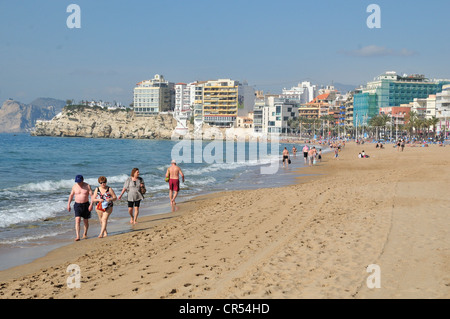 Spiaggia di Playa Levante di Benidorm, Costa Blanca, Spagna, Europa Foto Stock