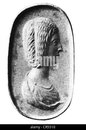Julia Domna, 170 - 217 d.C., Imperatrice Romana 193 - 217, moglie dell'imperatore Lucius Septimius Severus, immagine moneta, ritratto, vista laterale, Foto Stock