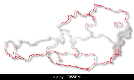 Mappa politica dell'Austria con i vari Stati in cui il Burgenland è evidenziata. Foto Stock