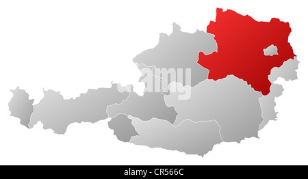 Mappa politica dell'Austria con i vari Stati in cui l'Austria Inferiore è evidenziata. Foto Stock