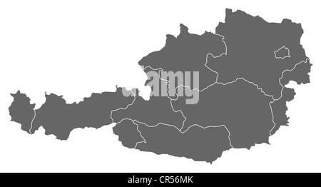 Mappa politica dell'Austria con i diversi Stati membri. Foto Stock