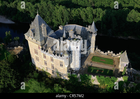 Francia, Dordogne, Perigord Noir, Vitrac, Chateau de Montfort (vista aerea) Foto Stock