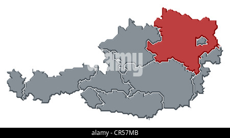 Mappa politica dell'Austria con i vari Stati in cui l'Austria Inferiore è evidenziata. Foto Stock