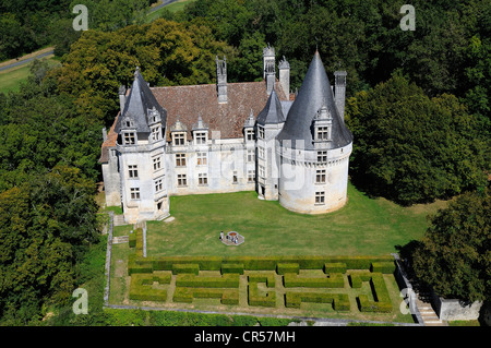 Francia, Dordogne, Perigord Vert, Villars, Chateau de Puyguilhem (vista aerea) Foto Stock
