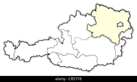 Mappa politica dell'Austria con i vari Stati in cui l'Austria Inferiore è evidenziata. Foto Stock