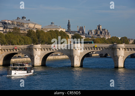 Francia, Parigi, Senna banche Patrimonio Mondiale dell'UNESCO, il Pont Neuf e la banchina sulla sponda destra Foto Stock