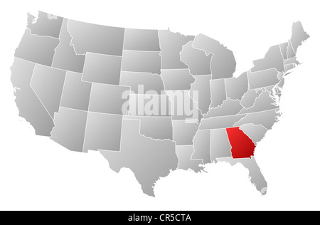 Mappa politica degli Stati Uniti con i vari Stati in cui la Georgia è evidenziata. Foto Stock