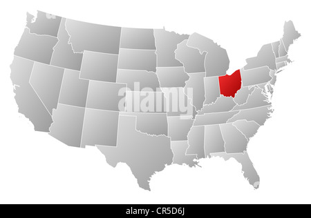 Mappa politica degli Stati Uniti con i vari Stati in cui Ohio è evidenziata. Foto Stock