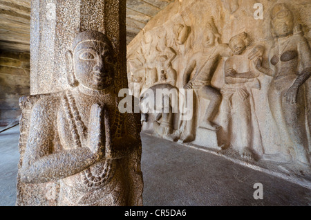 In Rockcarvings Mahabalipuram, Tamil Nadu, India, Asia Foto Stock