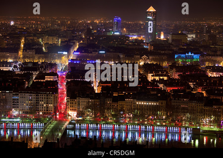 Francia, Rhone, Lione, il Cours Lafayette e la Part Dieu durante la Fete des Lumieres (Light Festival) Foto Stock