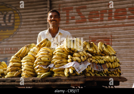 Venditore ambulante la vendita delle banane, Nuova Delhi, India, Asia Foto Stock