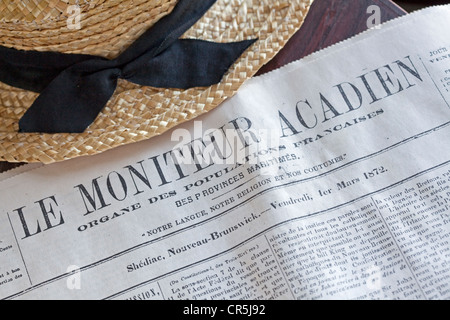 Canada, New Brunswick, Acadia, Caraquet, Acadian villaggio storico, Le Moniteur acadien periodo giornale Foto Stock