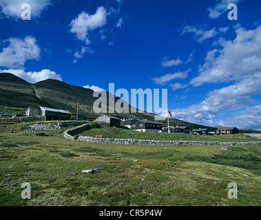 Nedre Dørålseter, capanne nella valle di Dørålen, Rondane National Park, Norvegia, Scandinavia, Europa Foto Stock