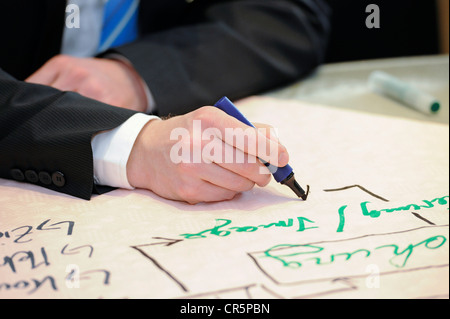 Le mani di un uomo d affari scrivere con una penna nella sua mano destra, Turingia, Germania, Europa Foto Stock