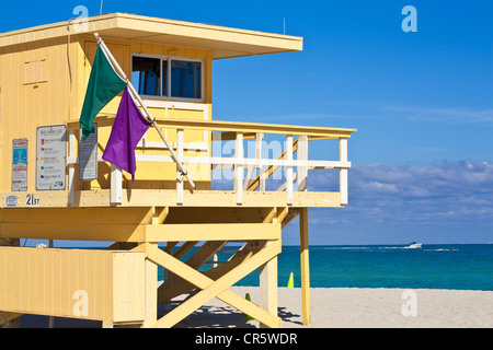 Stati Uniti, Florida, Miami Beach, South Beach, benedizione cabina sulla spiaggia al livello del xxi street Foto Stock