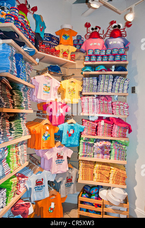 Negozio di souvenir di granchio di giocattoli, T-shirt e altri articoli per bambini su scaffalature a Harborplace tourist negozio chiamato vita in città il fascino al Pratt Street Pavilion, un centro commerciale con negozi e ristoranti si trovano a Baltimore Inner Harbor Harbor Maryland, Stati Uniti d'America. Questa fotografia sostituisce CAWN3A Foto Stock