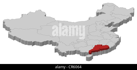 Mappa politica della Cina con le diverse province dove Guangdong è evidenziata. Foto Stock