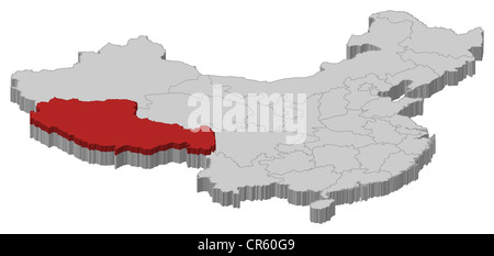 Mappa politica della Cina con le diverse province dove il Tibet è evidenziata. Foto Stock